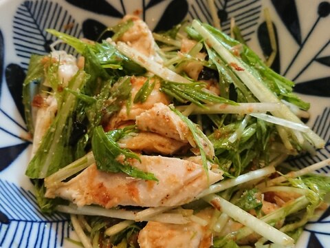 水菜とチキンのおかかごま和え♡